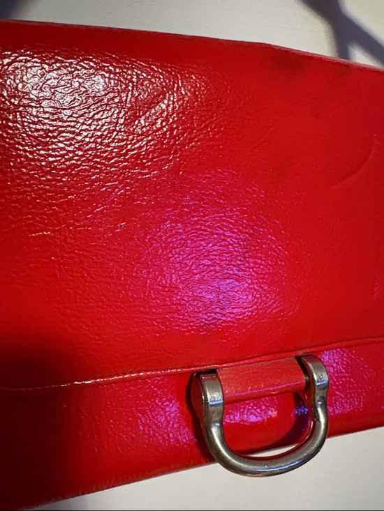 Red Leather Top-Handle Shoulder Bag with Silver D-Ring Accent - Picture 2 of 15